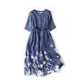 thumbnail image 2 of GaThRRgYP Women's Maxi Dresses Short Sleeve,Women's Elastic Waist Loose and Comfortable Solid Color Doll Shirt Linen Dress Navy XXL, 2 of 9