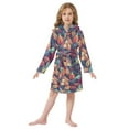thumbnail image 6 of FORMRS Niños Bathrobe Unisex Hooded Robe Soft Plush Pajamas Sleepwear, Size 10-12T, Blue Vibrant Leaves Pattern, 6 of 7