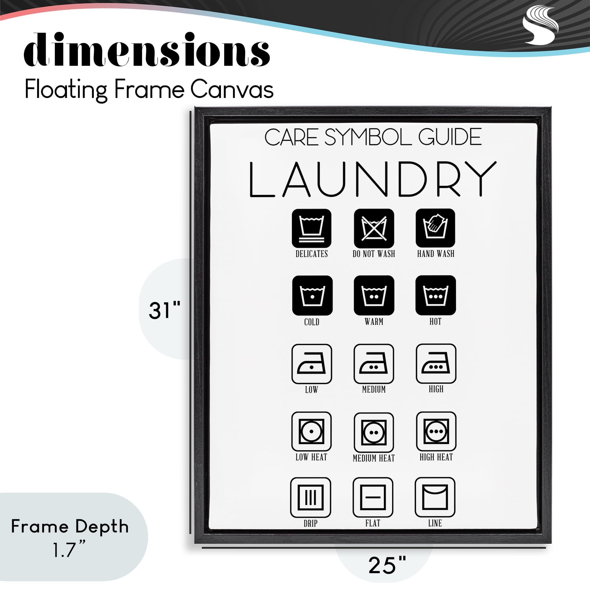 Stupell Industries Laundry Care Symbol Guide Black Framed Floater Canvas Wall Art, design by SD Graphics Studio