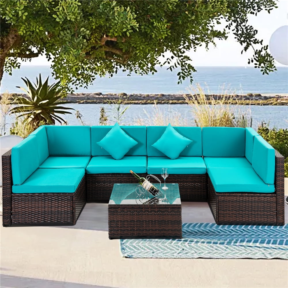 Clearance!7 Piece Patio Furniture Set, 6 Rattan Wicker Chairs with