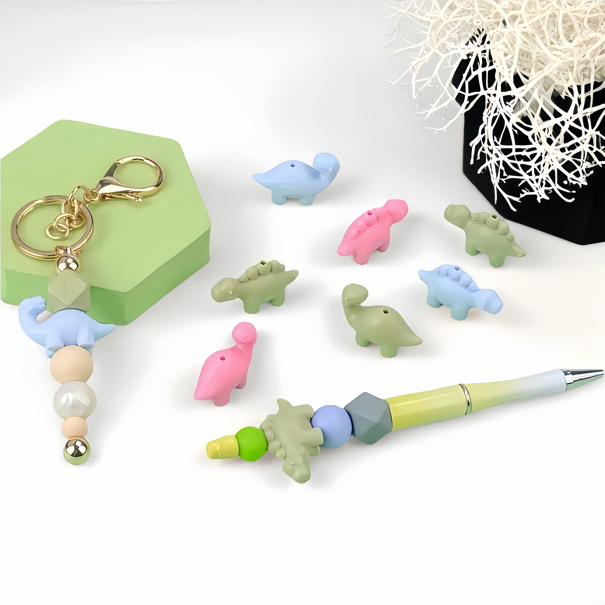 LOFCA Jewelry Making 25pcs 3D Dinosaur Silicone Focal Beads Kit For DIY Crafts