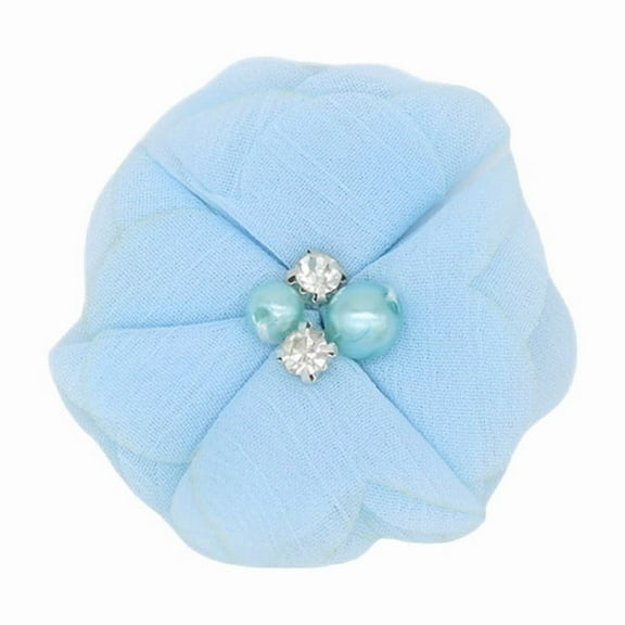 XmhyTop-A Rhinestone Chiffon Flowers, 10 Pcs Fabric Ribbon Bows for Headbands, Crafts, Party Decorations,Light Blue