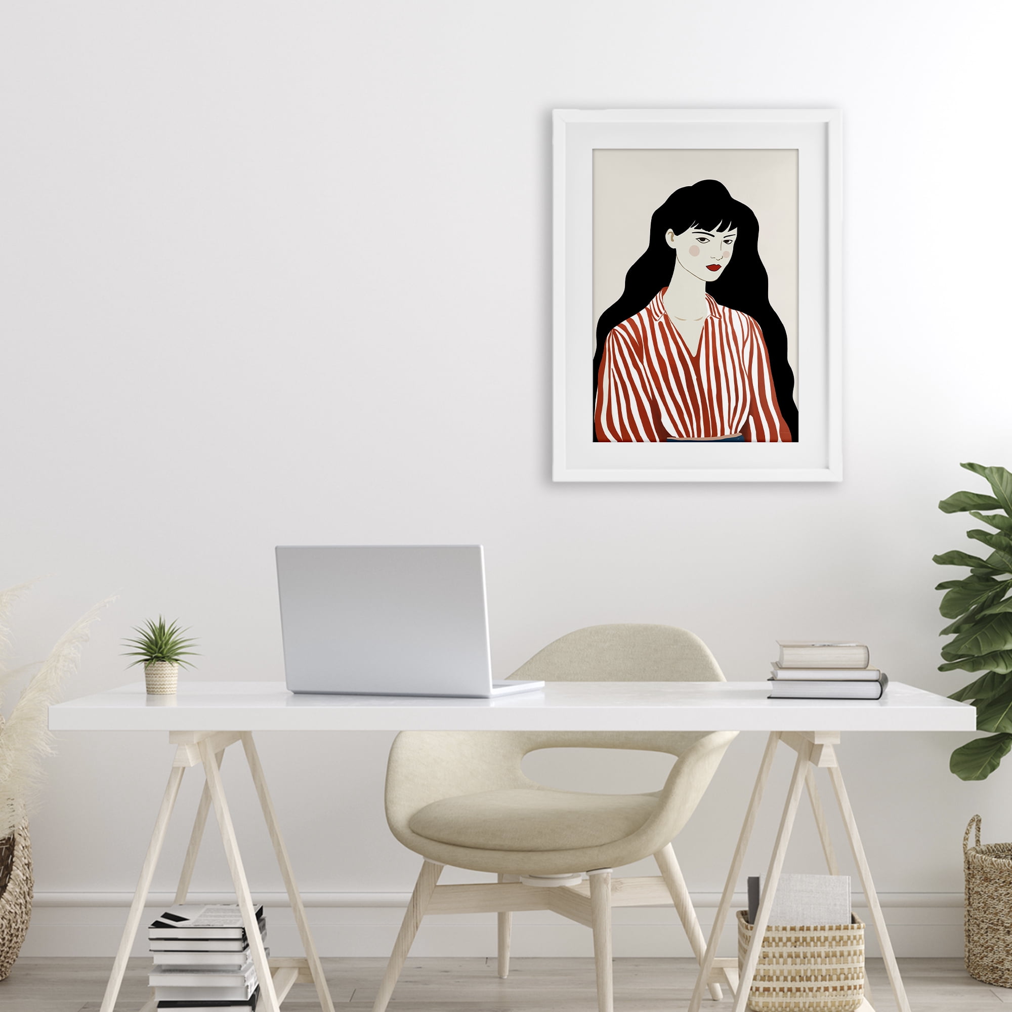 Stupell Industries Woman in Striped Blouse White Framed Print Under Glass, design by Omar Escalante