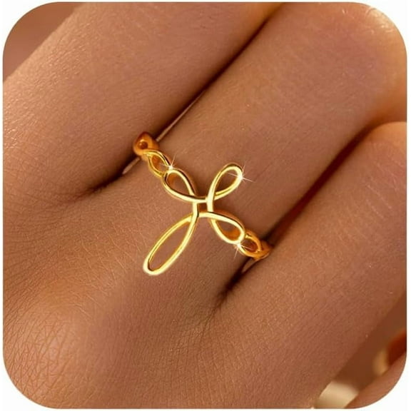 14K Gold Plated Cross Infinity Rings for Women Mother Daughter 925 Sterling Silver Witches Knot Friendship Ring Dainty Purity Christian Baptism Religious Ring Jewelry Christmas Gifts