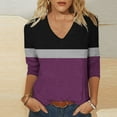 thumbnail image 2 of Timegard Tops for Women Trendy 3/4 Sleeve V Neck Color Block Drop Shoulder Casual Loose Comfy Blouse, 2 of 6