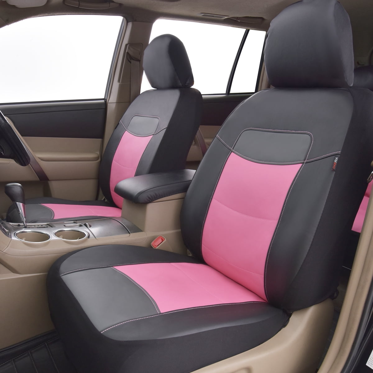 Flying Banner Car Seat Covers Protectors Full Set Synthetic Leather Front Pair Pink