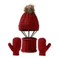 thumbnail image 2 of Opvise 3Pcs/Set Knitted Hat Scarf Gloves Set Cozy Warm Soft Thickened Wide Application Winter Accessories Wine Red, 2 of 8