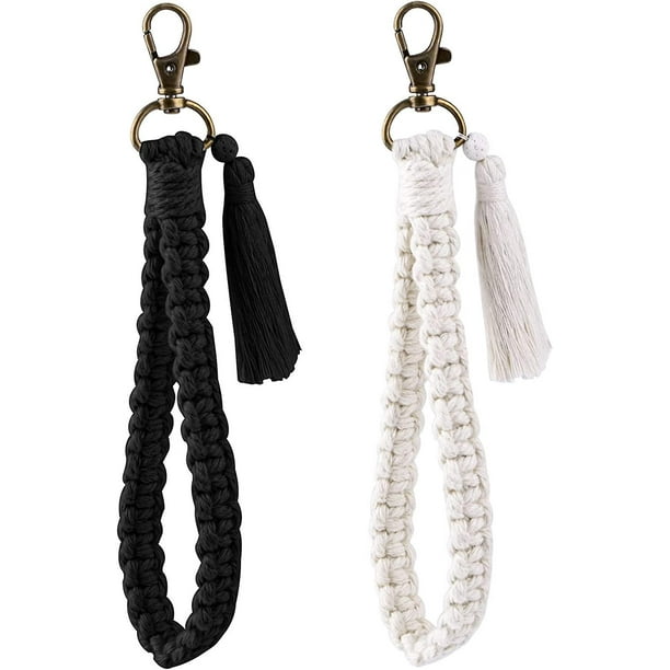 Llavero YONGSHENG 2 Piezas Macrame Muñequera Blanco y Negro