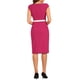 thumbnail image 3 of Vestido de oficina INSPIRE CHIC para mujer, con mangas cortas, ceñido elegante y cinturón, color rosa intenso, 3 of 6