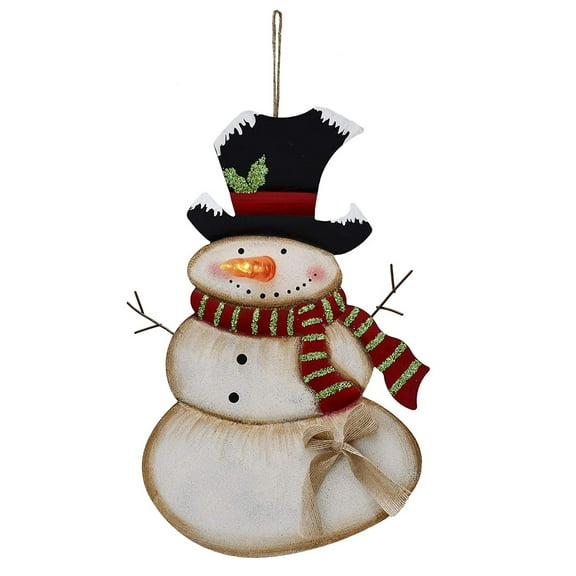 Metal Snowman Christmas Hanging Sign Decor With Blinking LED Christmas Tree Wall Door Decoration Indoor Outdoor Party Decor
