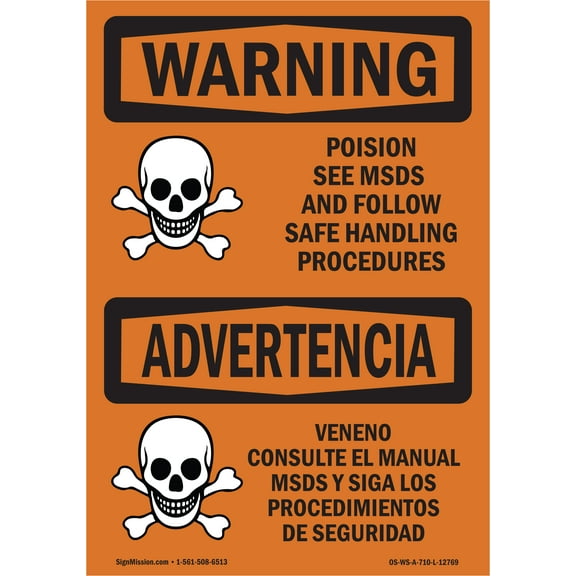 OSHA WARNING Sign - Poison See MSDS Follow Safe Handling | Plastic Sign | Protect Your Business, Work Site, Warehouse & Shop Area | Made in the USA