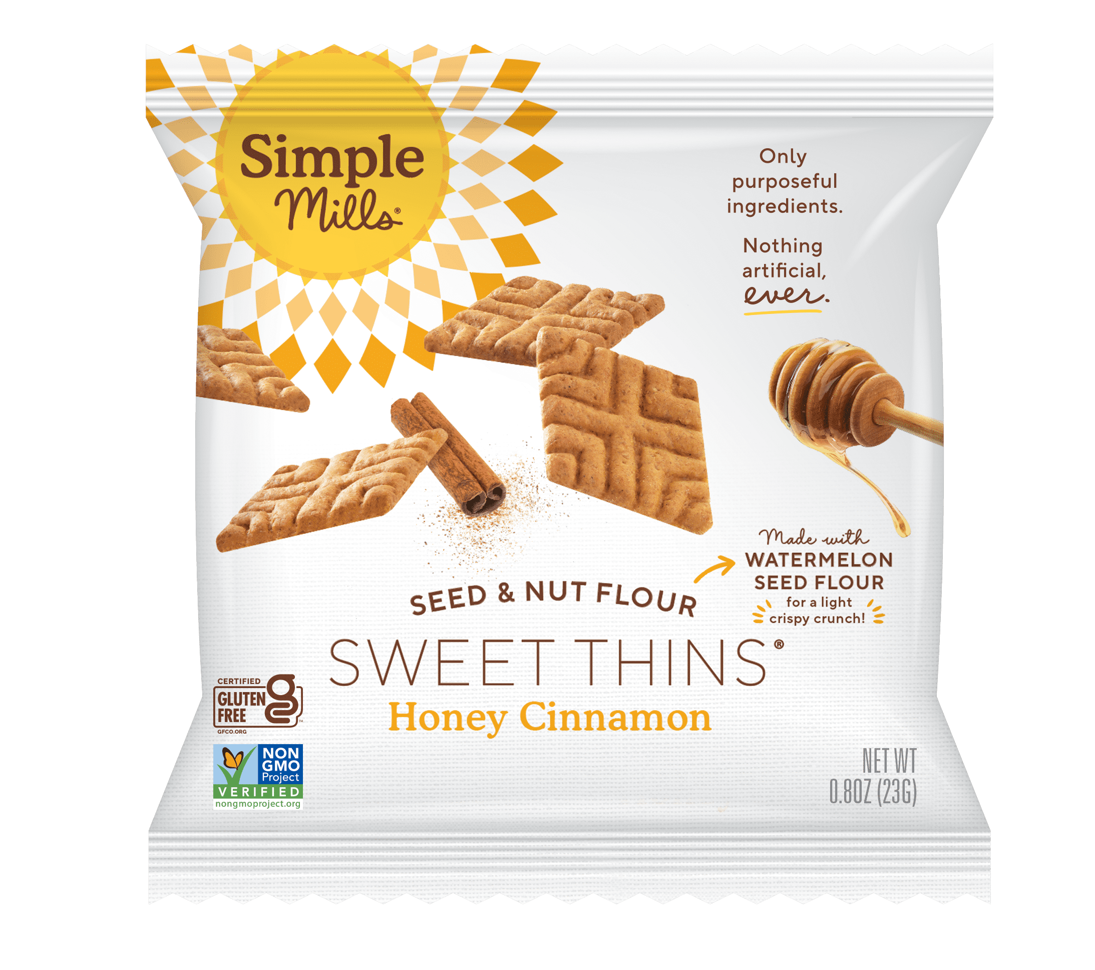 (3 pack) Simple Mills Honey Cinnamon Seed & Nut Flour Sweet Thins Snack Packs, 0.8 oz, Pack of 8