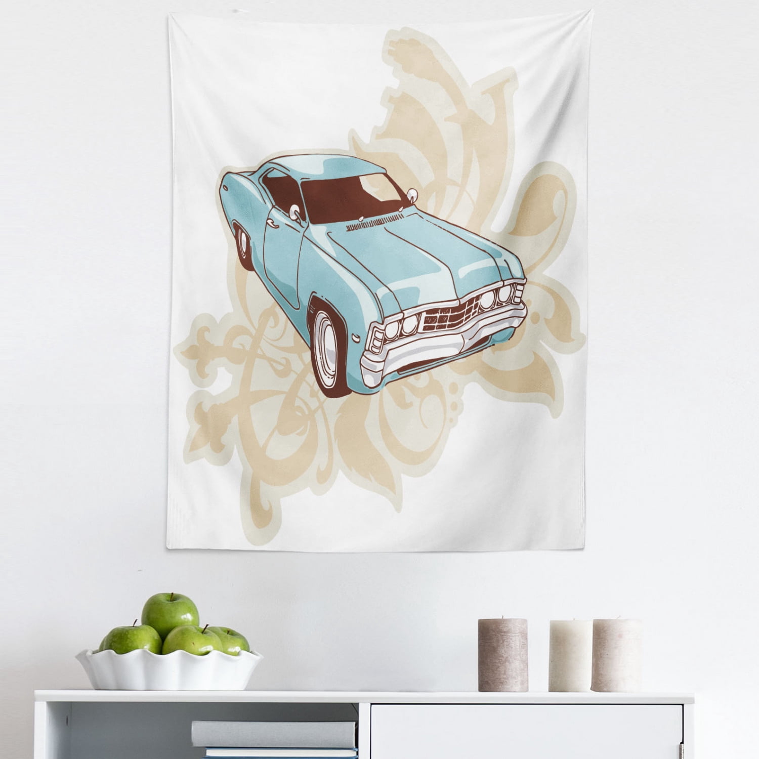 Cars Tapestry, Classical Sport Car with Abstract Design in the ...