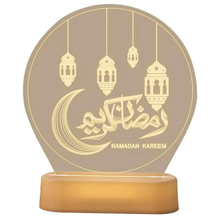 

3D Night Light with Remote Control Classic Islamic Calligraphy Crescent Lantern Candle Shaped Ramadan Decor for Bedroom Living Room