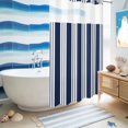thumbnail image 6 of No Hook Shower Curtain, Striped Navy Blue Shower Curtains for Bathroom with See Through Top Window, Farmhouse Line Stripes Classic Waterproof & Washable Bath Curtain Small Stall 36"x78", 6 of 9
