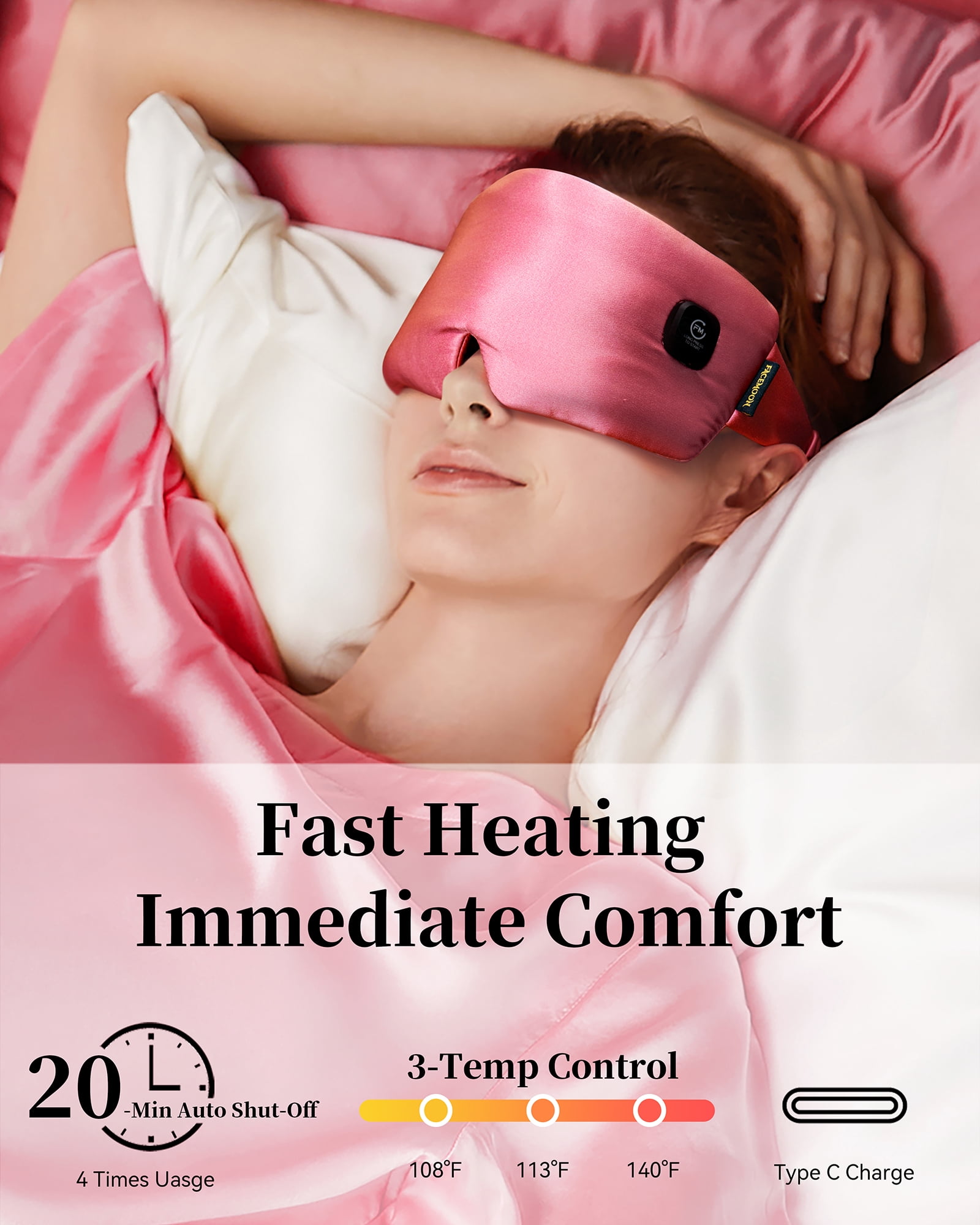 FACEMOON Silk Heated Sleep Mask Cordless Comfort Rechargeable Moist Heat for Dry Eyes Warm Compress Washable Relaxation Black