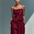 thumbnail image 6 of Sheghy Matching Sets Women Clothing Plus Size Women Solid Linen Set Sleeveless Button Cami Top & Side Detail Wide Leg Pants 2 Piece Vacation Outfit, 6 of 6