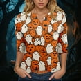 thumbnail image 2 of Towmus Halloween V Neck 3/4 Length Sleeve Womens Tops Travel Oversized Dressy Casual Pumpkin T-Shirts Ladies Clothes for Loose, 2 of 5