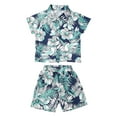 thumbnail image 2 of vastwit Little Kids Boys Hawaiian Outfits Floral Print Shirt Short Sleeve Top And Shorts Set Green 120/XXL, 2 of 7