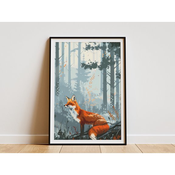 Misty Woodland Fox Poster Nature Art Print Forest Animal Wall Decor Vintage Travel Poster Abstract Woodland Decor - Poster Unframed
