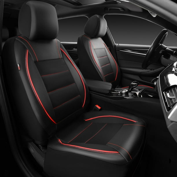 Fundas de asiento CAR PASS Universal FIT de piel ribeteada, color negro y rojo