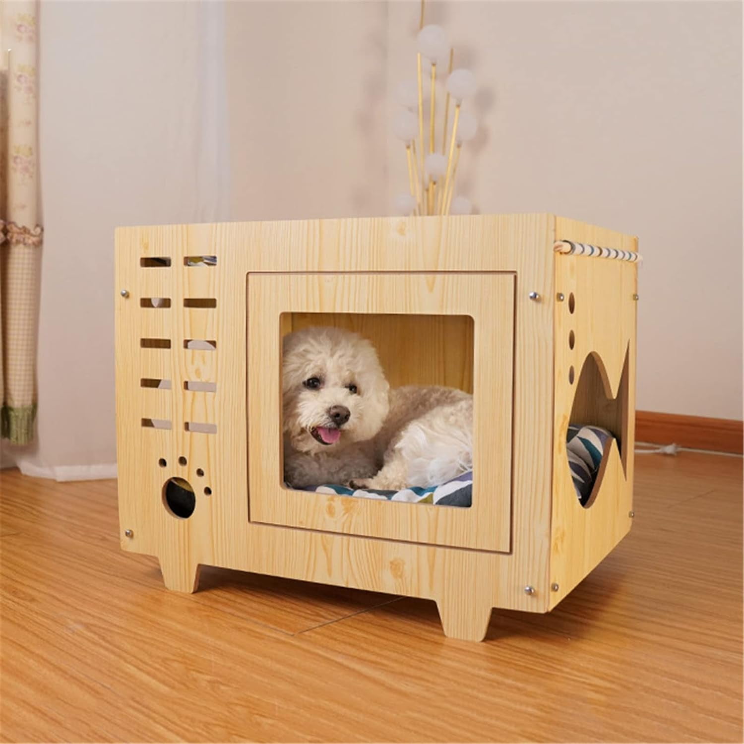 Pet Daily Kit Cat House Hide Out Claw-Sharpener Bed with Hammock Wooden Double Layer