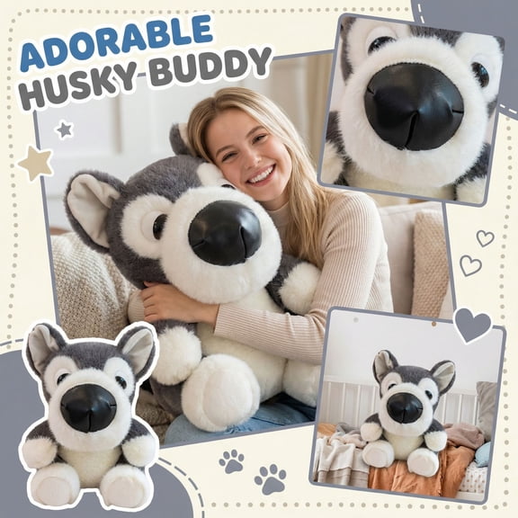 Big Head Husky Plushie Cute Stuffed Dog Toy Soft Fluffy Husky Puppy with Realistic Features Ideal Companion Great Gift for Husky Lovers and Plush Toy Collectors