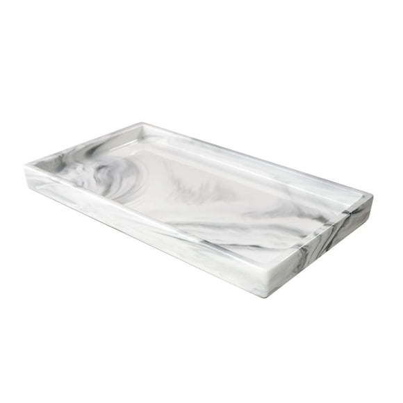 Goporcelain White Marble Bathroom Counter Tray - Ceramic Perfume Organizer and Jewelry Dish for Vanity Dresser