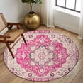 thumbnail image 3 of Boho Pink Large Area Rugs for Bedroom Living Room, Soft Non Slip Carpet Bedside Rug, Middle Century Boho Geometric Abstract Southwestern Round Floor Cover Kitchen Accent Rug 8' for Dining Room/Office, 3 of 9