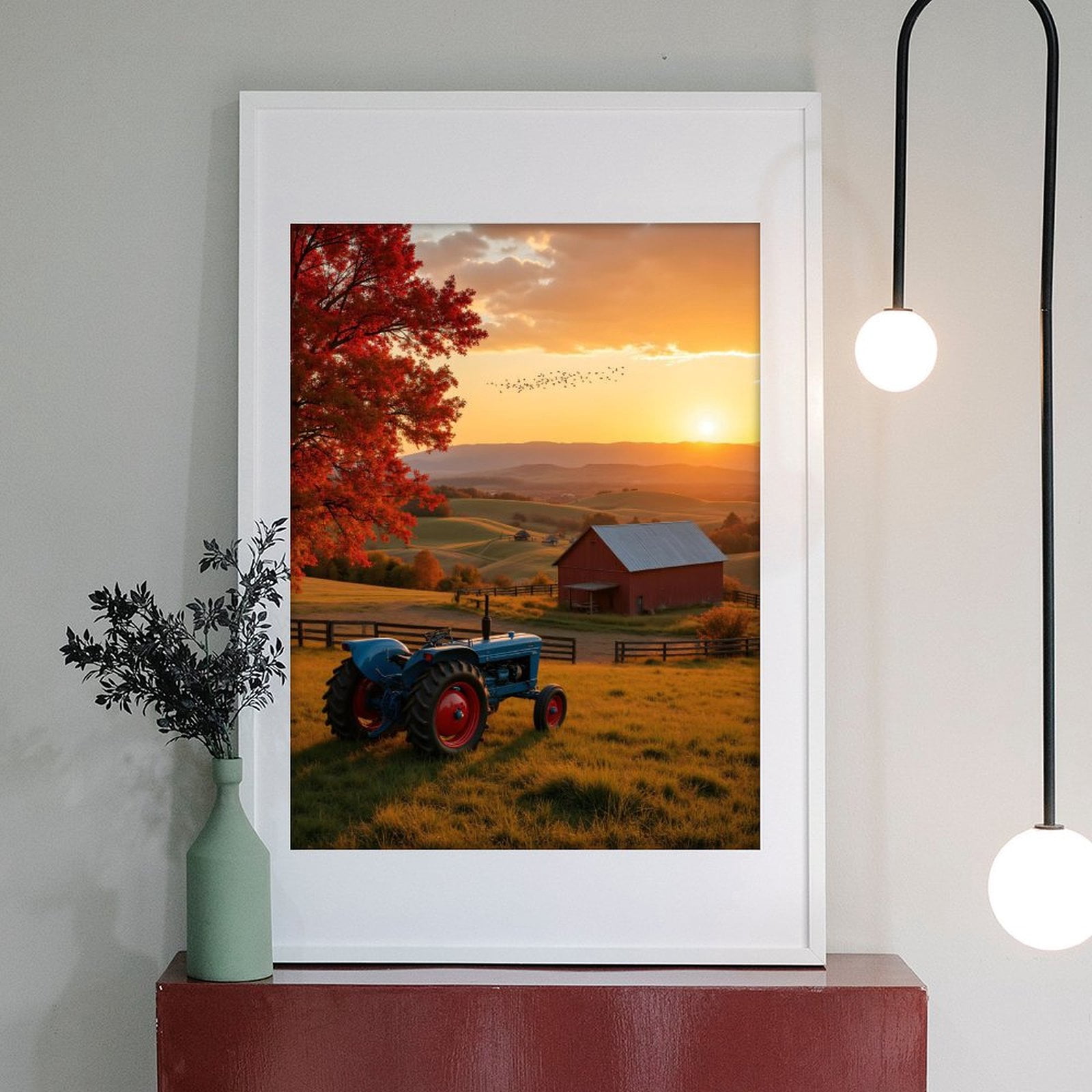 Diamond Art Kit for Adults, Sunset Tractor Autumn Farm Scene Diamond Painting for Adults Beginners, 5D DIY Diamond Art Painting Kits, Colorful Diamond Painting Craft for Home Decor 12x16