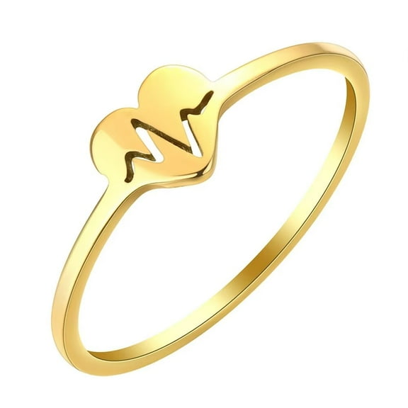 HIJONES Women's Stainless Steel Dainty Hollow Love Heart ECG Ring Friendship Promise Jewelry Gifts for Women Gold Size 6
