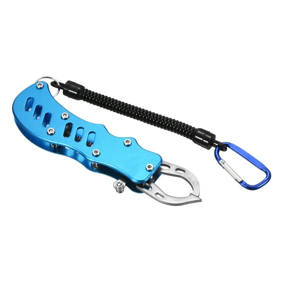 Uxcell 9.6x3" Fish Lip Grip, Stainless Steel Portable Fish Grip Grabber with Lanyard, Blue