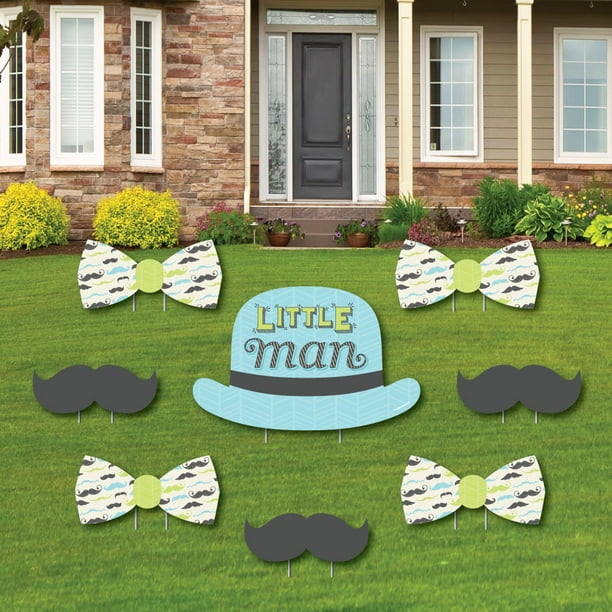 Dashing Little Man Mustache Party Yard Sign Outdoor Lawn Decorations Baby Shower Or Birthday Party Yard Signs 8 Ct Walmart Com Walmart Com