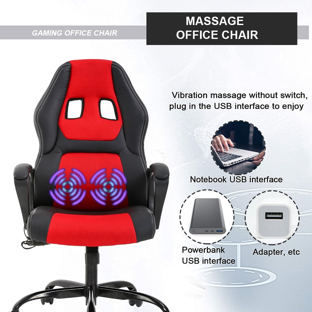 BestOffice Ergonomic Racing Gaming Chair，Massage PU Leather Lumbar Support Headrest Swivel Computer, Red