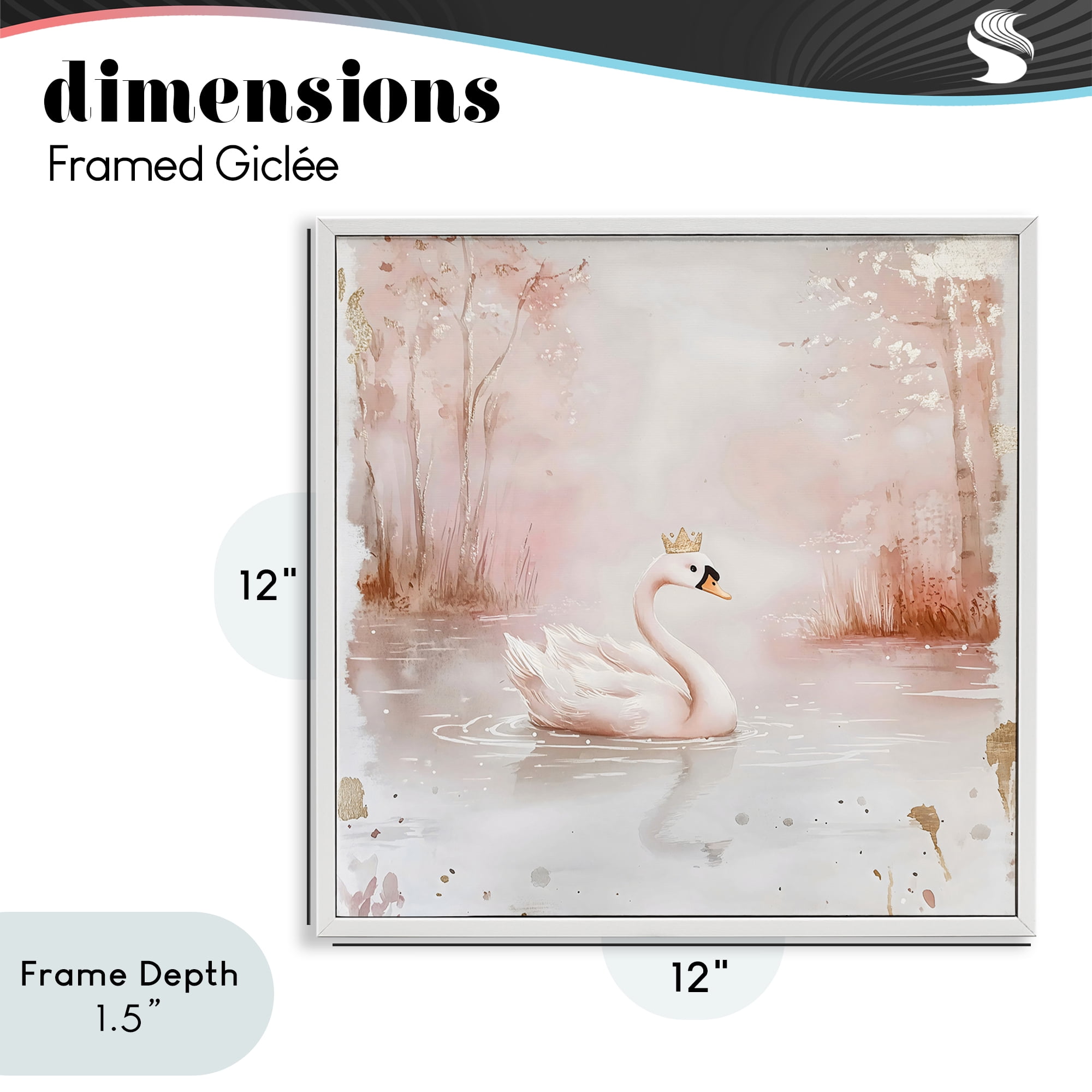 Stupell Industries Swan with Crown in Pastels White Framed Giclee Art, design by Creative Studio