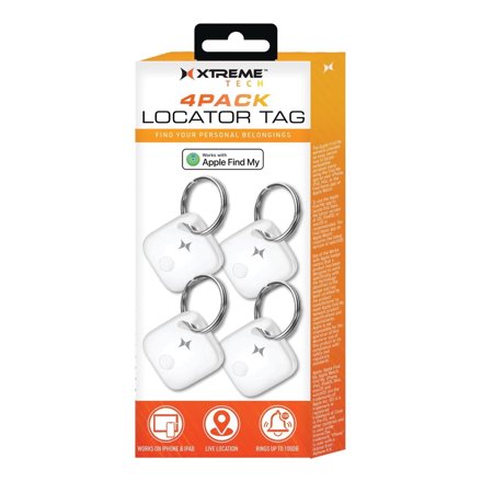 Xtreme 4 Pack Smart Locator Tag - Air Locator Key Finder, GPS Tracker, Works with Apple Find My (iOS only), Live Location, Great for Keys, Wallet, Pets, Bags, Backpacks, and Suitcases