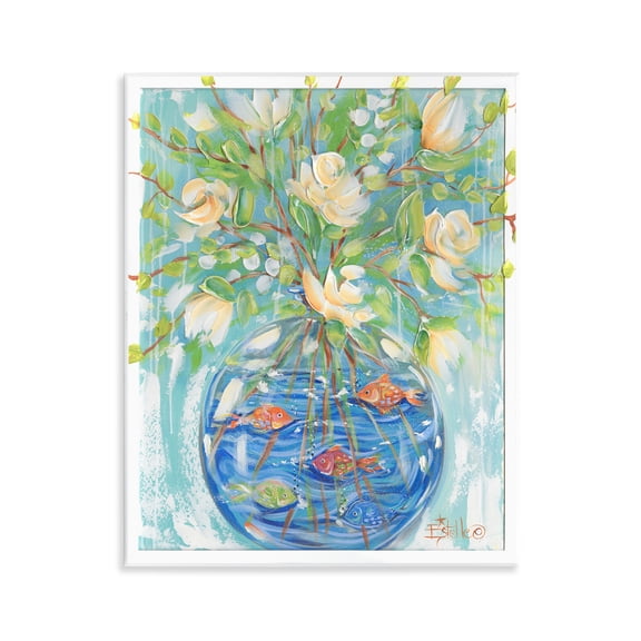 Stupell Industries Fish Bowl Bouquet Plants & Flowers Painting Unframed Art Print Wall Art, 11 x 14