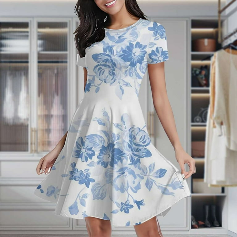 Modern Navy Blue White Watercolor Elegant Floral Women's Classic
