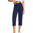 thumbnail image 6 of Bloomae Women's Yoga Capris Pants High Waist Leggings Crop Straight Leg Side Slit Athletic Exercise Workout Capris with Pockets Dark Blue XXL, 6 of 9