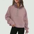 thumbnail image 2 of Godom Women's Sweatshirt Quarter-Zip V Neck Fleece Pullover Hoodie with Thumb Holes, 2 of 4