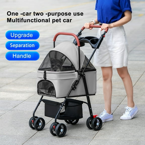 WETS Pet Stroller Cat Dog Cage Stroller Travel Folding Carrier Foldable Carrier Strolling Cart for Small Medium Dog with Storage Basket, Black