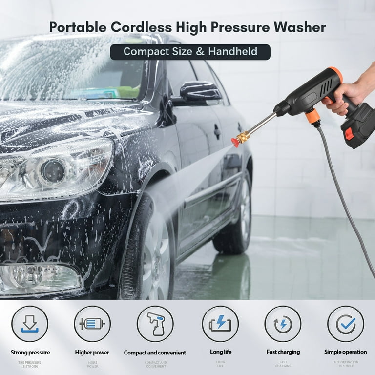  Cordless High Pressure Washer,Portable Handheld Car Cleaning  Machine with 1500mAh Battery,Fast Charger and High Pressure Nozzle  Included,High Power Cleaner for Washing Cars, Fences, Patio, Furniture :  Patio, Lawn & Garden