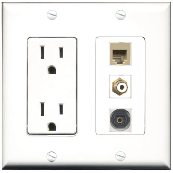 RiteAV - 15 Amp Power Outlet 1 Port RCA White 1 Port Phone Beige 1 Port Toslink Decorative Wall Plate