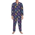 thumbnail image 3 of Logiee Colorful Dinosaur Print Mens Long Sleeve Pajama Set,Notched Collar Pajamas for Men, Men's Sleepwear,Mens Sleepwear with Pockets & Button Down-Medium, 3 of 7