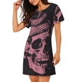 thumbnail image 2 of Honeii Skull and Snake Art Print Women's Loose Short Sleeve Nightgown, Soft Cotton Sleepwear, Comfy Loose Fit Pajama Dress for Sleep and Lounge, 2 of 6