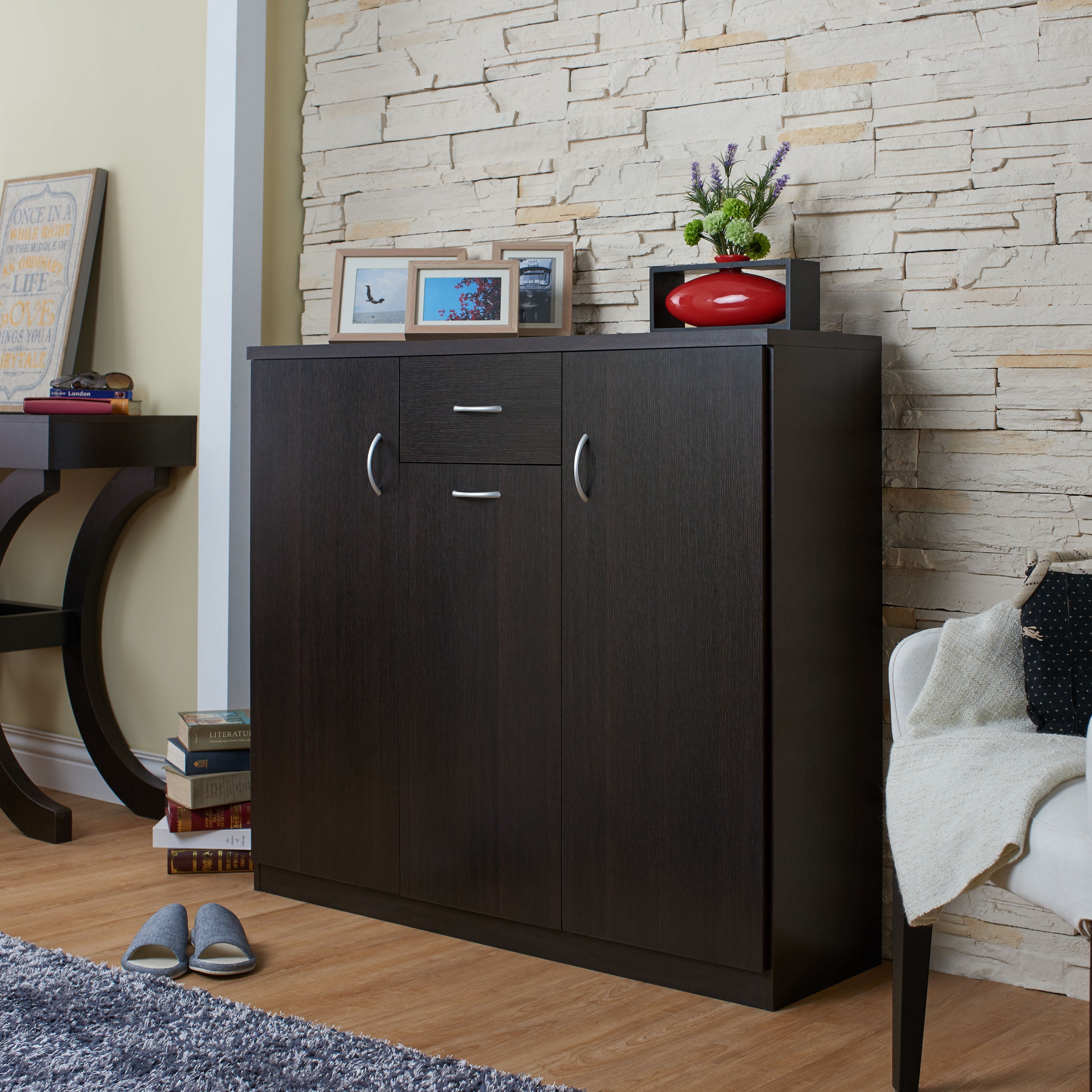 Furniture of America Keri 10-Shelf Wood Espresso Shoe Cabinet for 14 Shoes