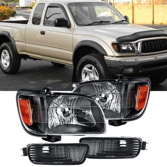Nilight Headlight Assembly for 2001 2002 2003 2004 Toyota Tacoma Replacement Headlamp Black Housing Amber Reflector