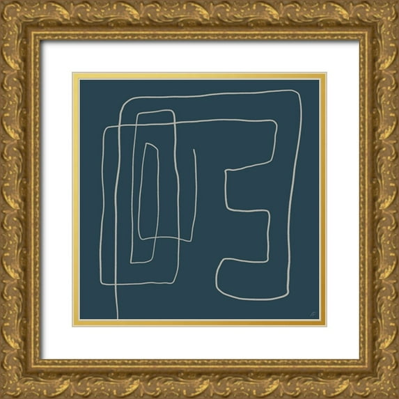 Lee, Judson 15x15 Gold Ornate Wood Framed with Double Matting Museum Art Print Titled - Mod Lines on Blue