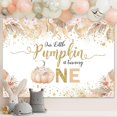 thumbnail image 3 of Decoraciones para el primer cumpleaños de nuestra pequeña calabaza para niña. Telón de fondo para el primer cumpleaños, temática de calabaza otoñal, estilo bohemio (2,1 x 1,5 m)., 3 of 6