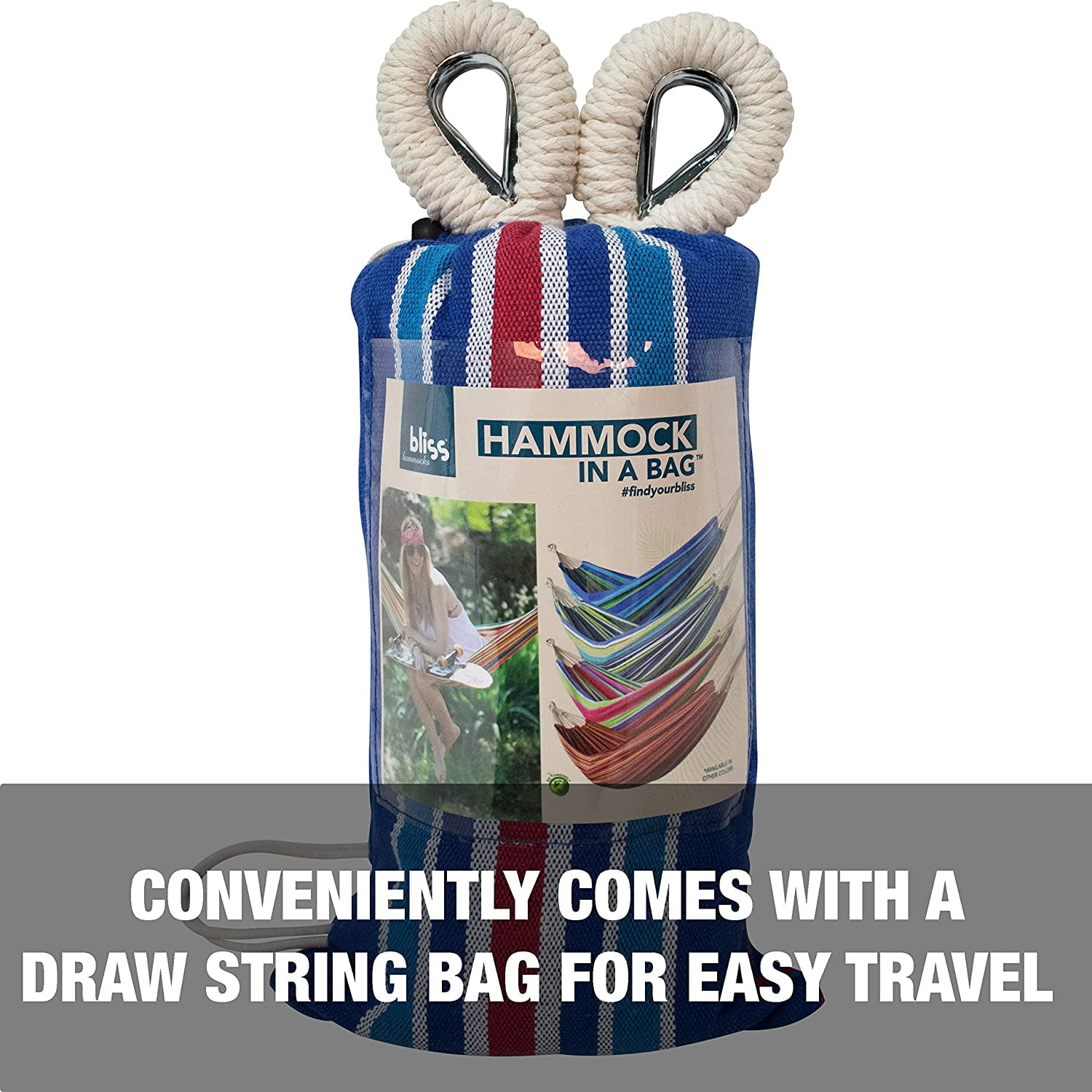 Bliss Hammocks Cotton-Polyester Multi Color Hammock in a Bag, 1 Person Weighing up 220 lbs